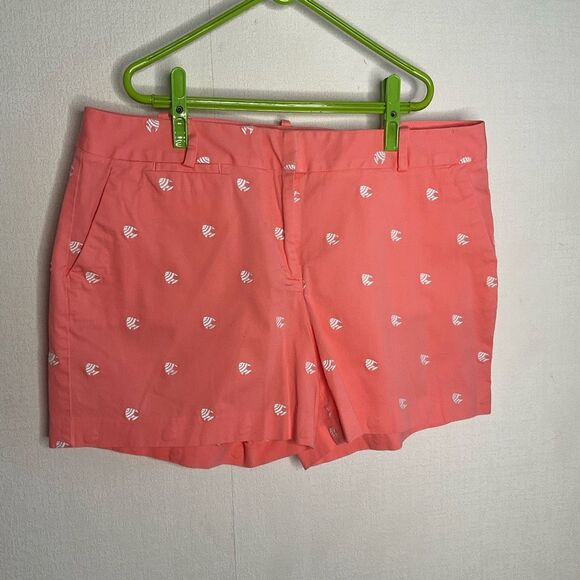 TALBOTS 4.75" Inseam Embroidered Angel Fish Chino Shorts Coral & White Size 14 - Picture 2 of 8